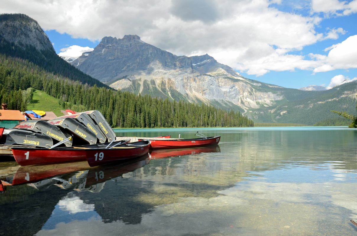 36 Canoes On Emerald Lake With The President and Michael Peak Behind In Yoho